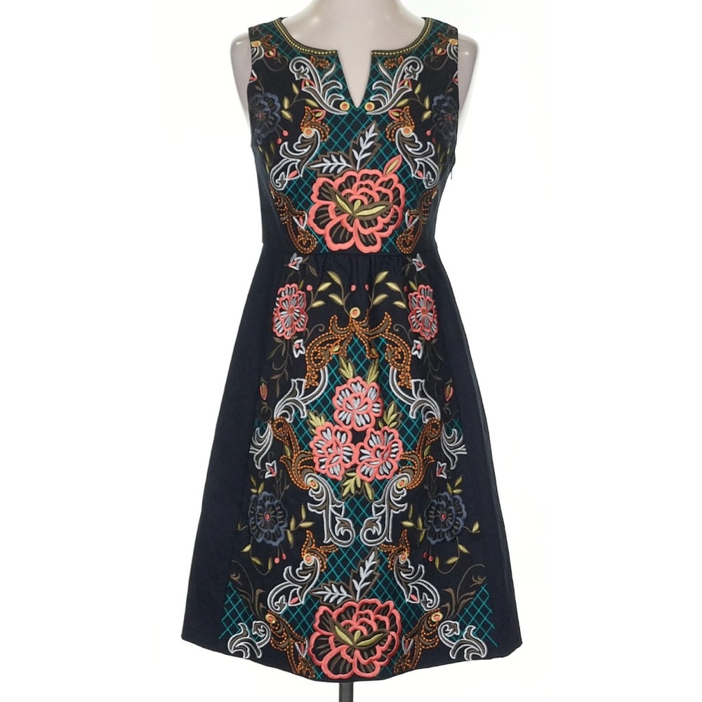 Moulinette Soeurs Black and Pink Embroidered Midi Dress